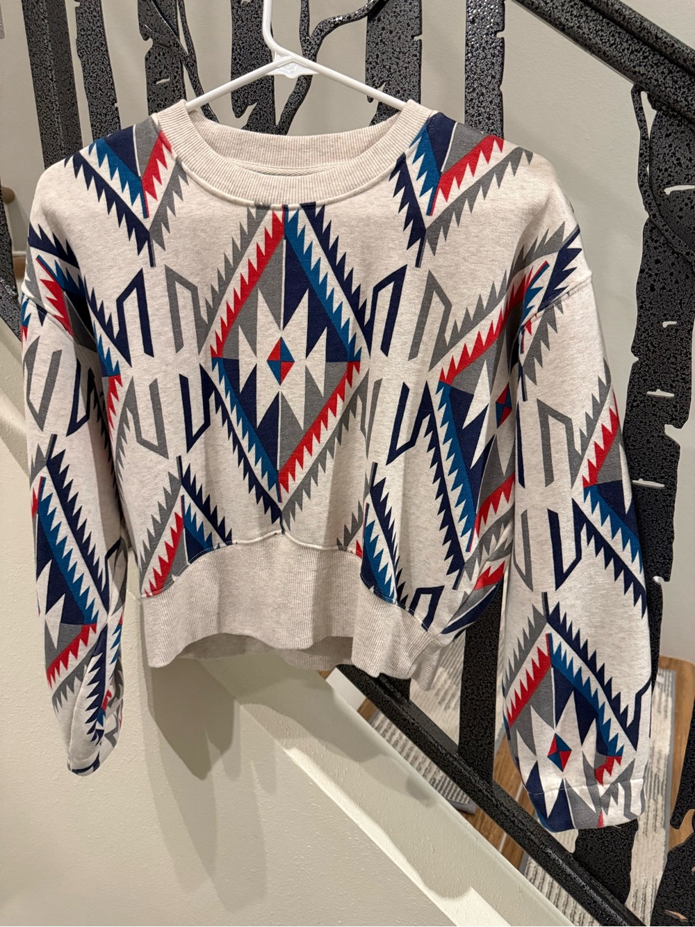 Women's Ariat Aztec Crewneck Sweatshirt - Cream with Red & Blue Pattern